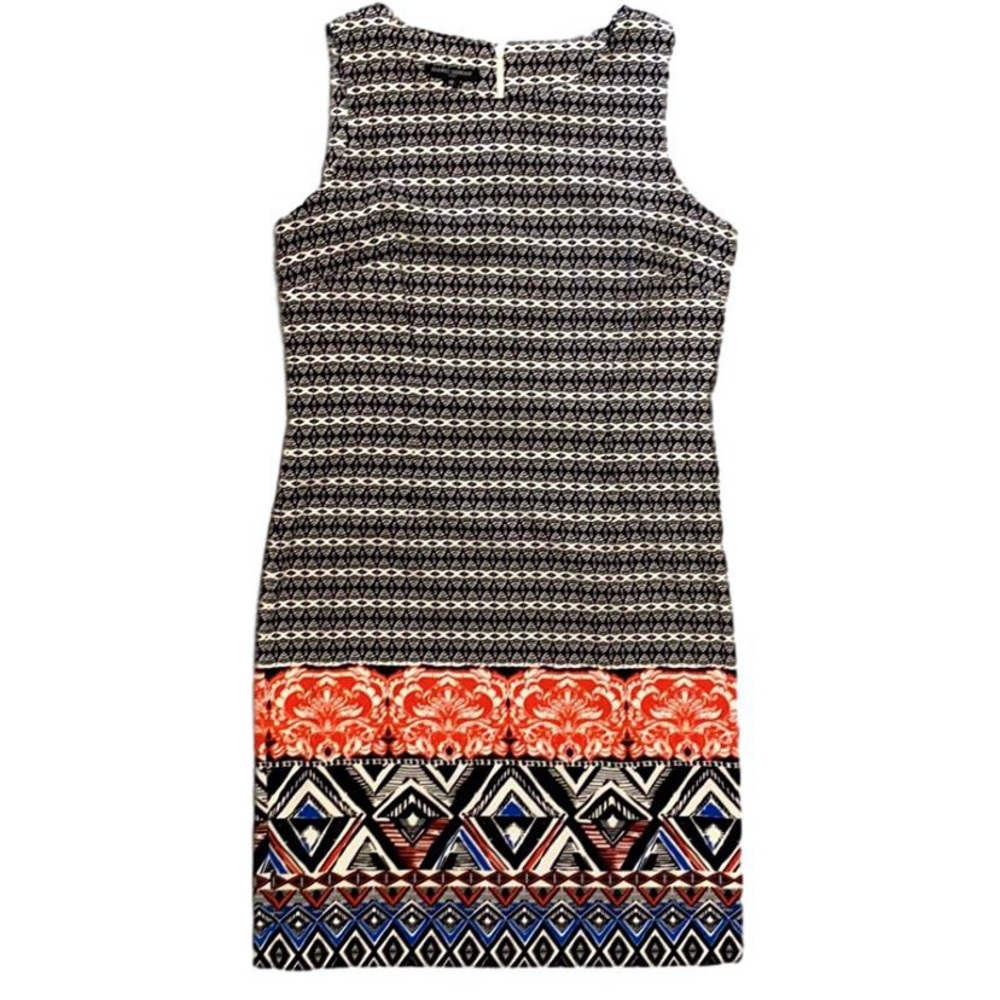 Mario Serrani Print Sheath Dress Black Red size 12